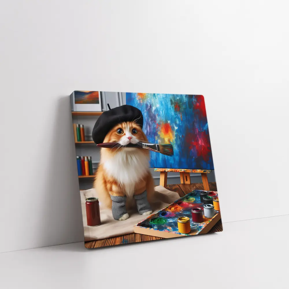 Orange Cat Artist Beret Painting Studio – Wall Art