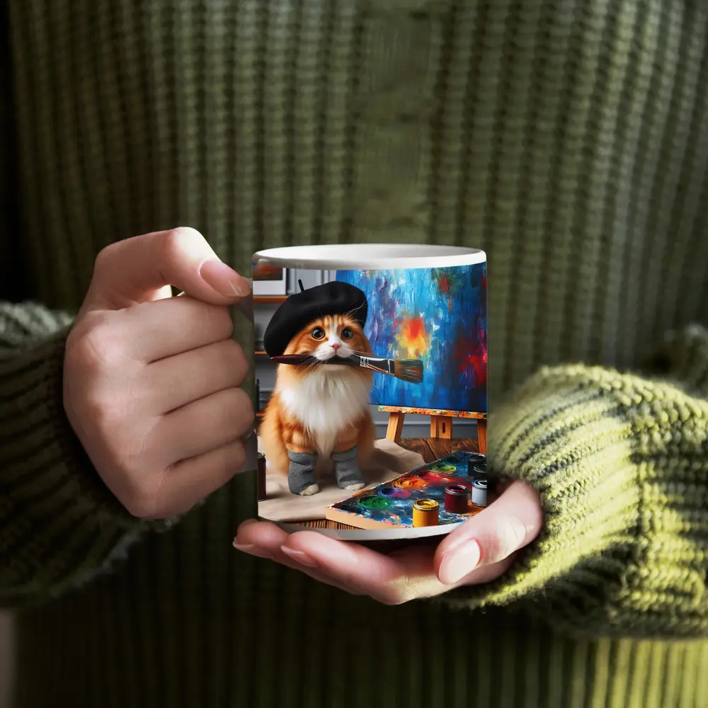 Orange Cat Artist Beret Painting Studio – Mugs