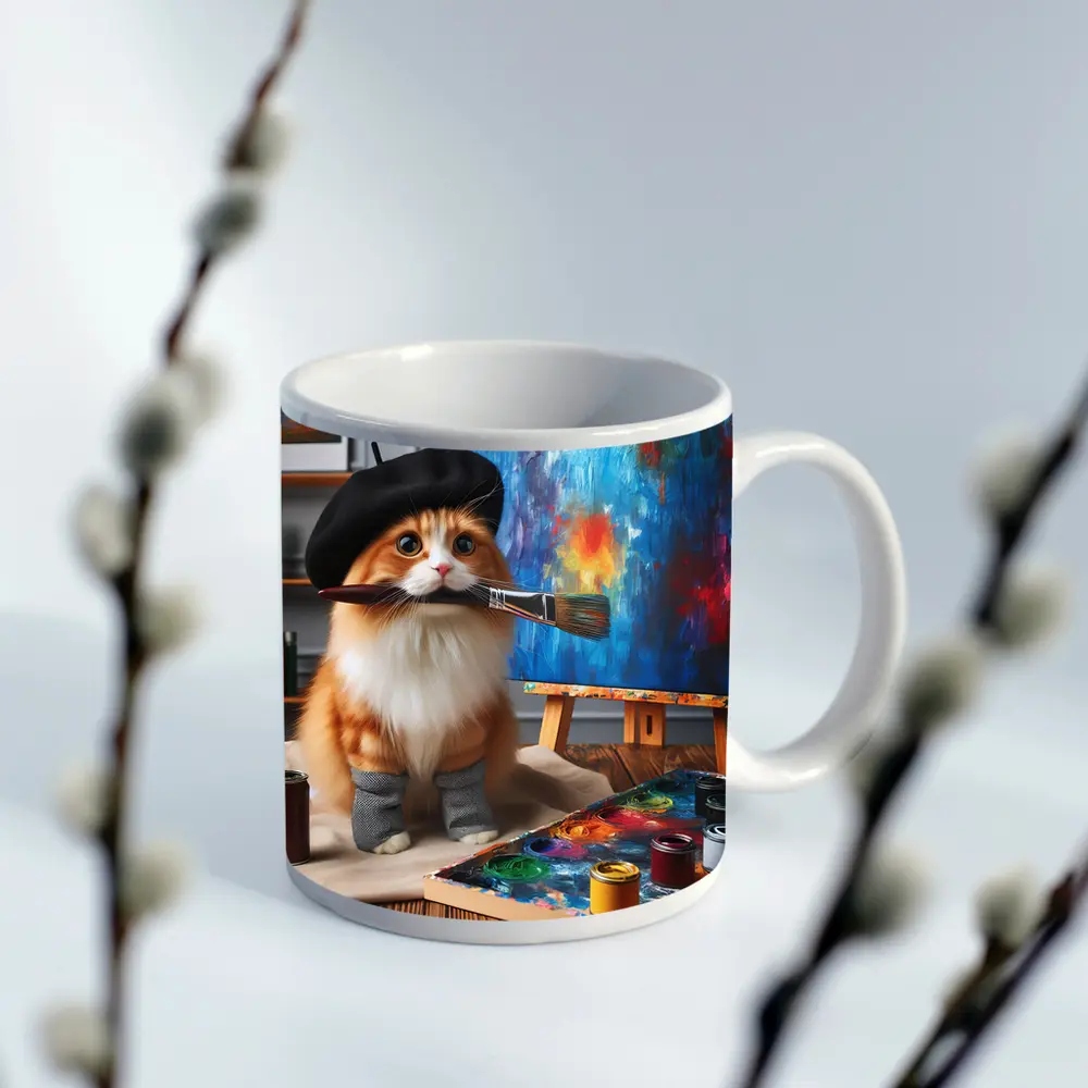 Orange Cat Artist Beret Painting Studio – Mugs