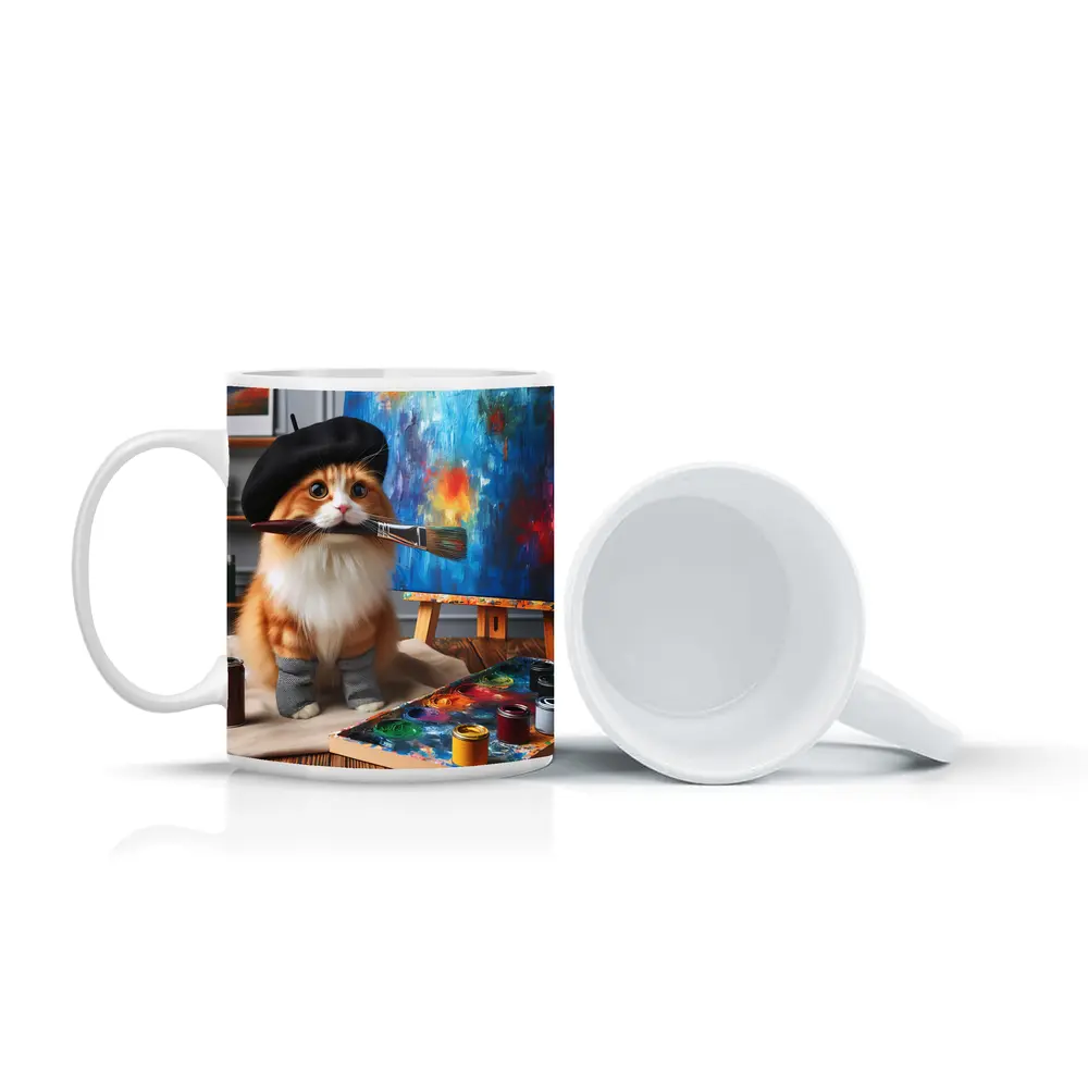 Orange Cat Artist Beret Painting Studio – Mugs
