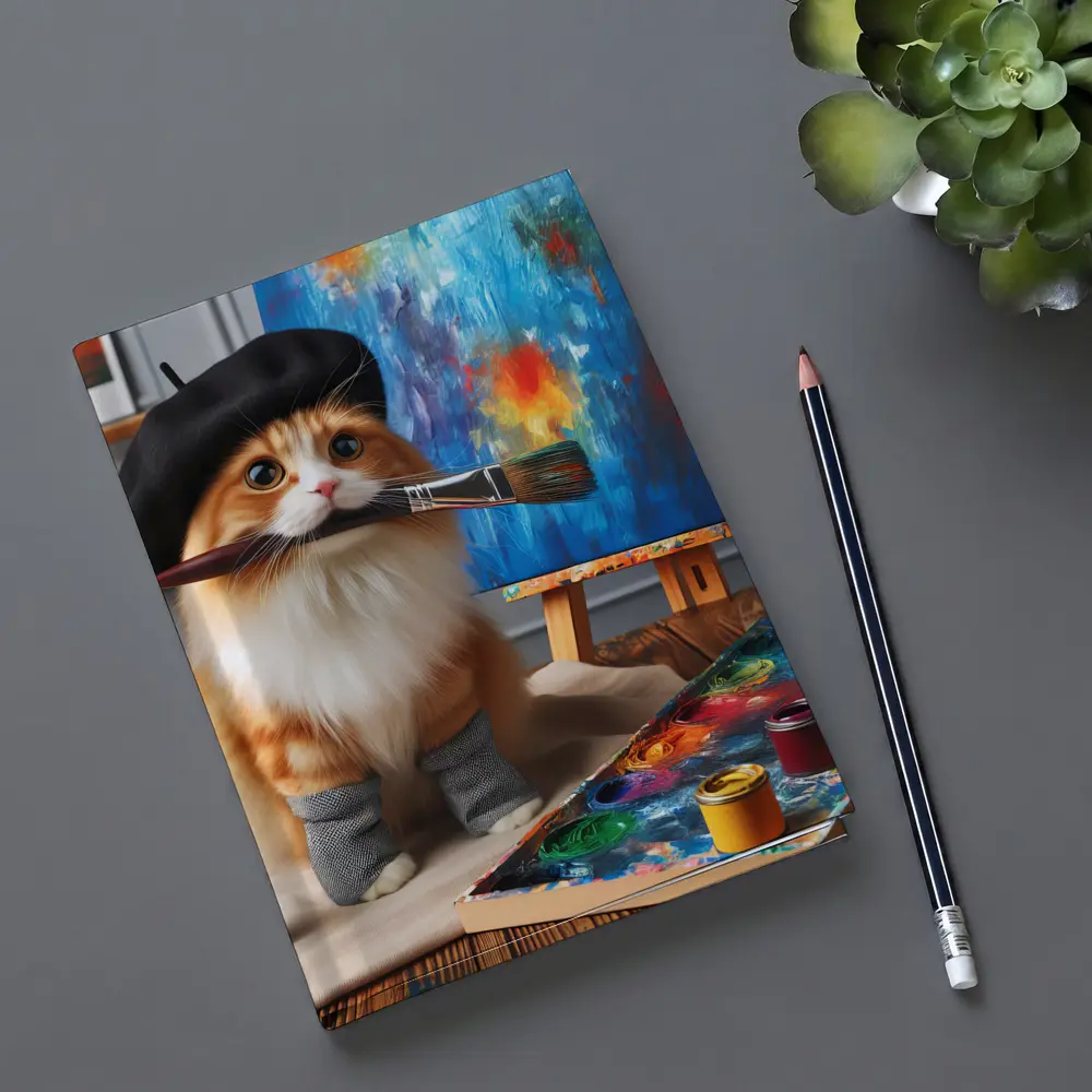 Orange Cat Artist Beret Painting Studio – Notebooks
