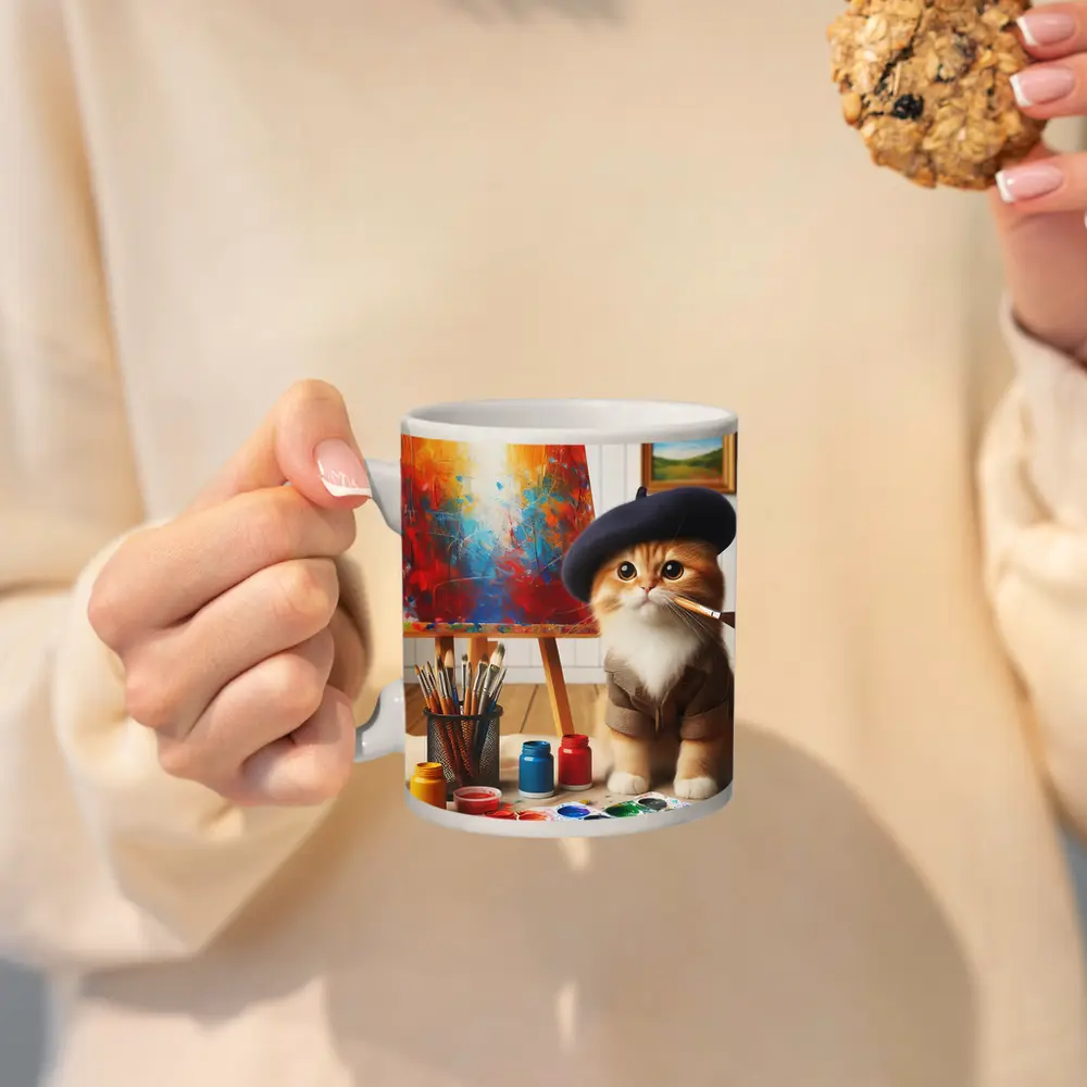 Artist Cat in Beret Painting Studio – Mugs