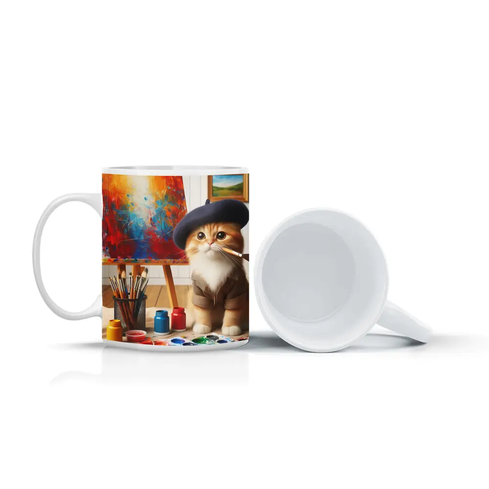 Artist Cat in Beret Painting Studio – Mugs