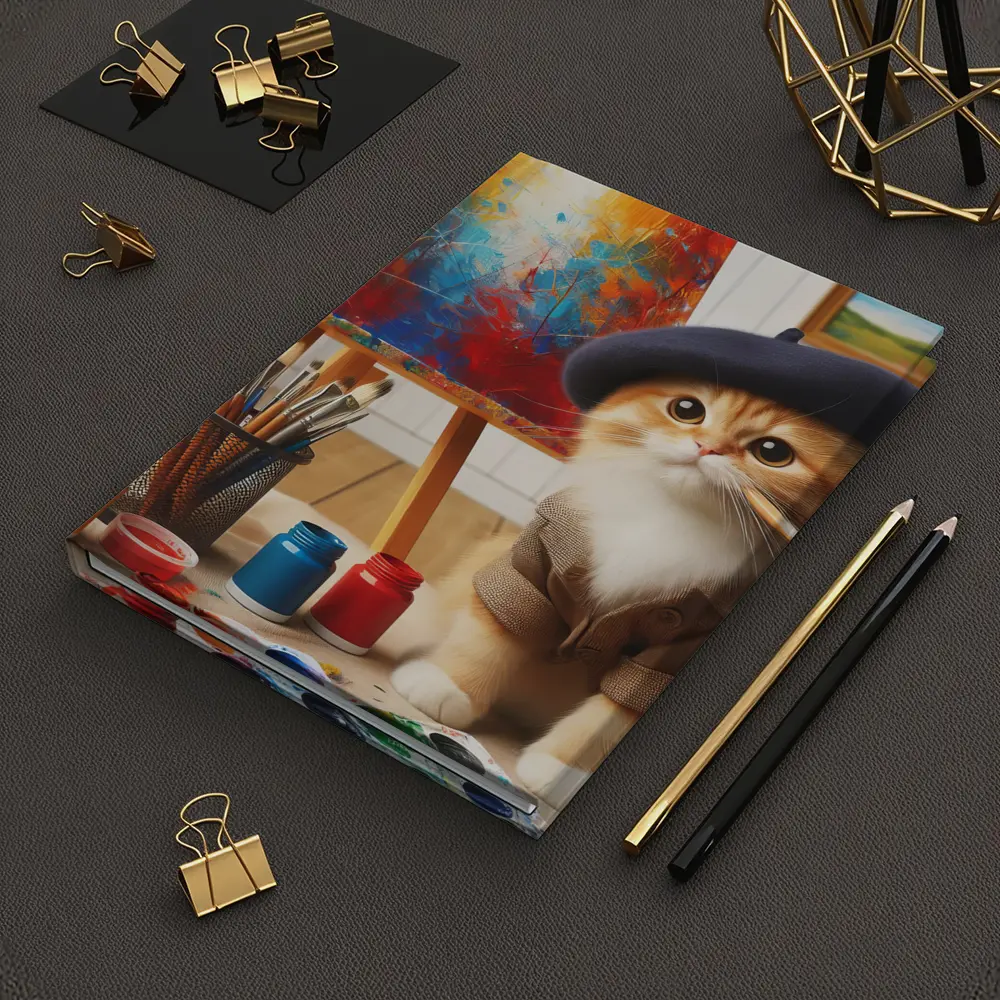 Artist Cat in Beret Painting Studio – Notebooks