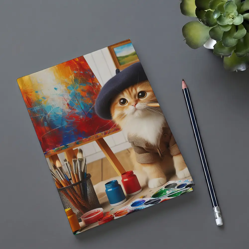 Artist Cat in Beret Painting Studio – Notebooks