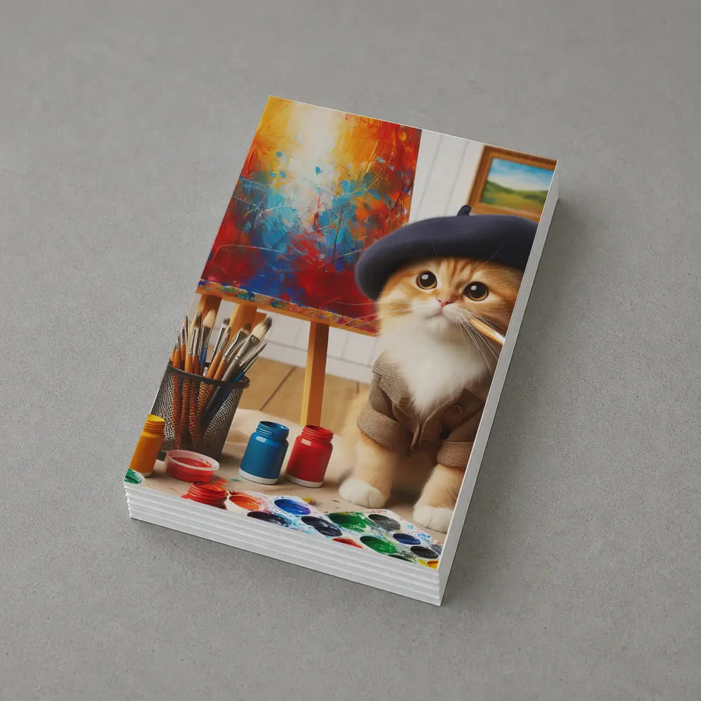 Artist Cat in Beret Painting Studio – Postcards