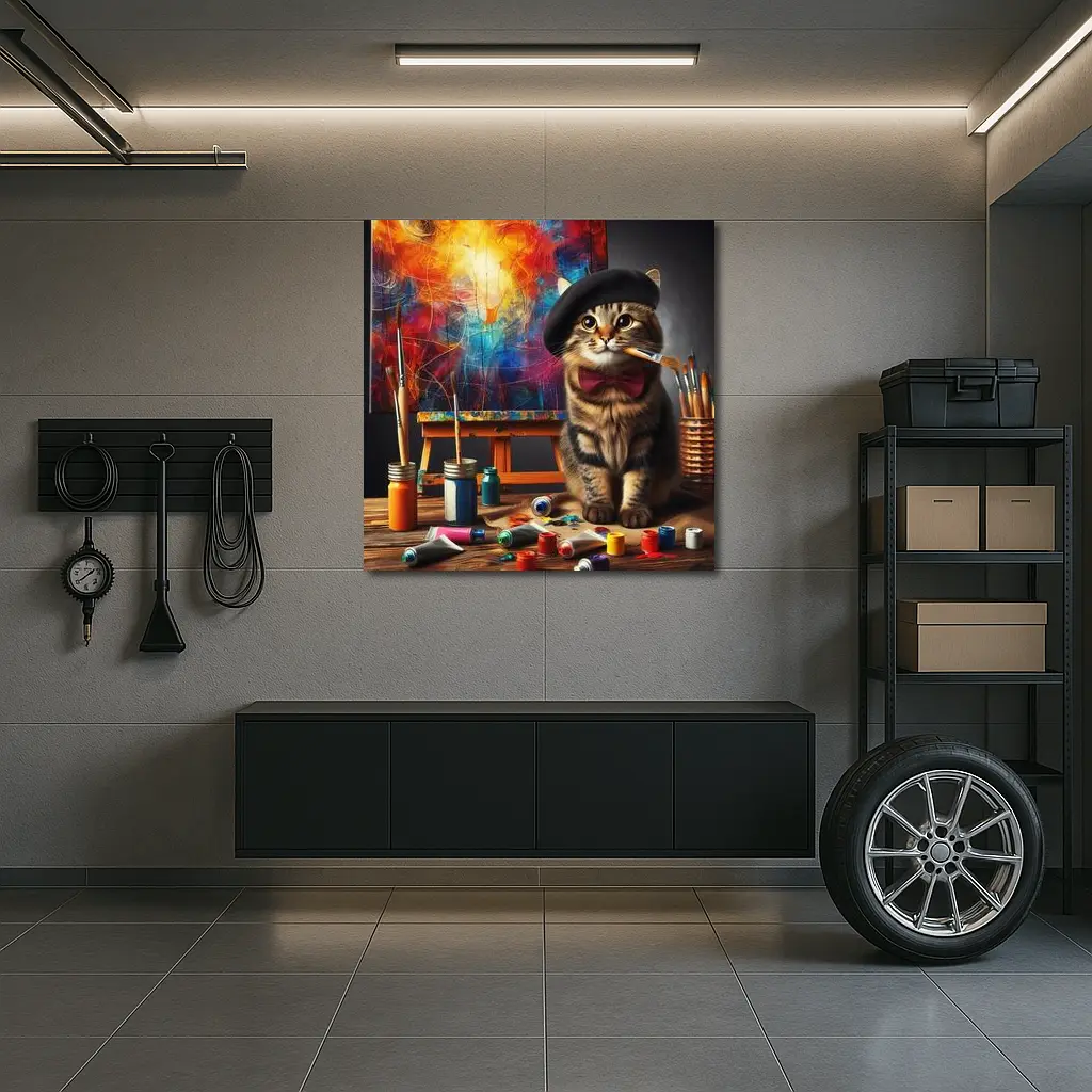 Artist Cat Beret Bow Tie Paint Studio – Wall Art