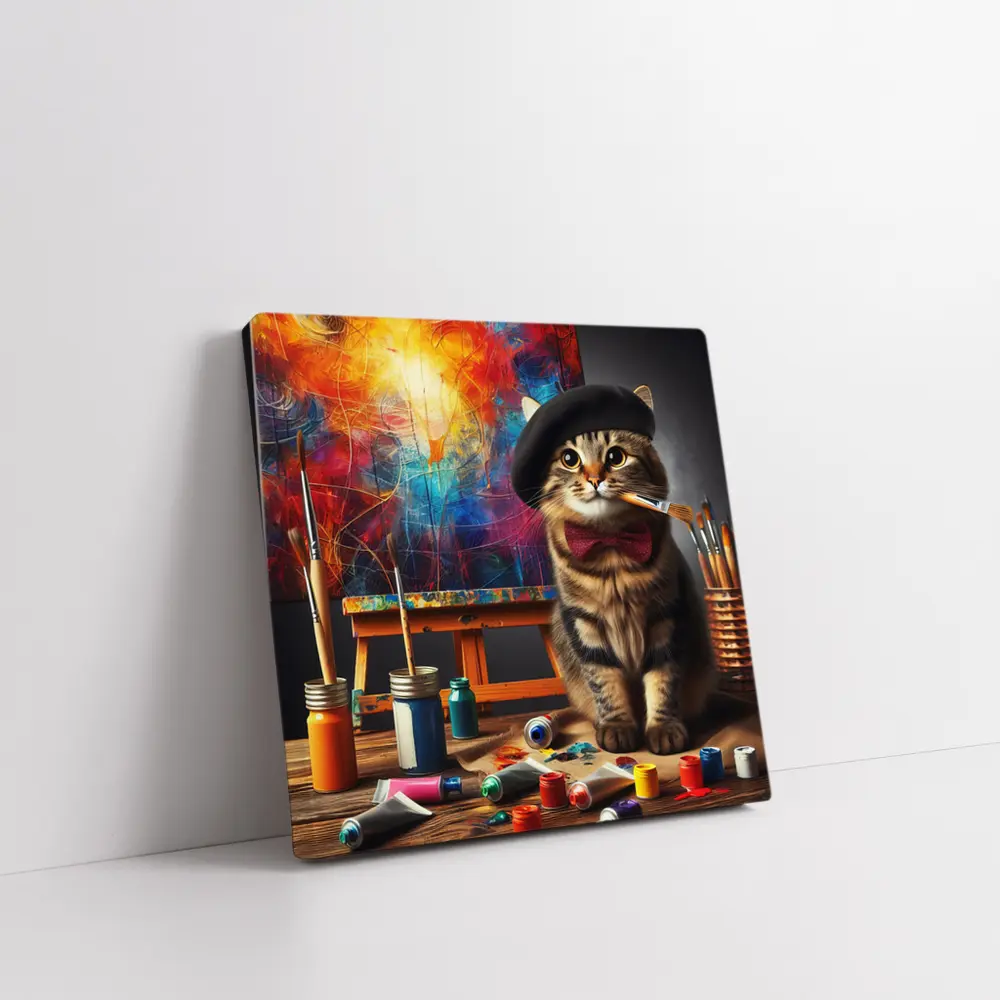 Artist Cat Beret Bow Tie Paint Studio – Wall Art