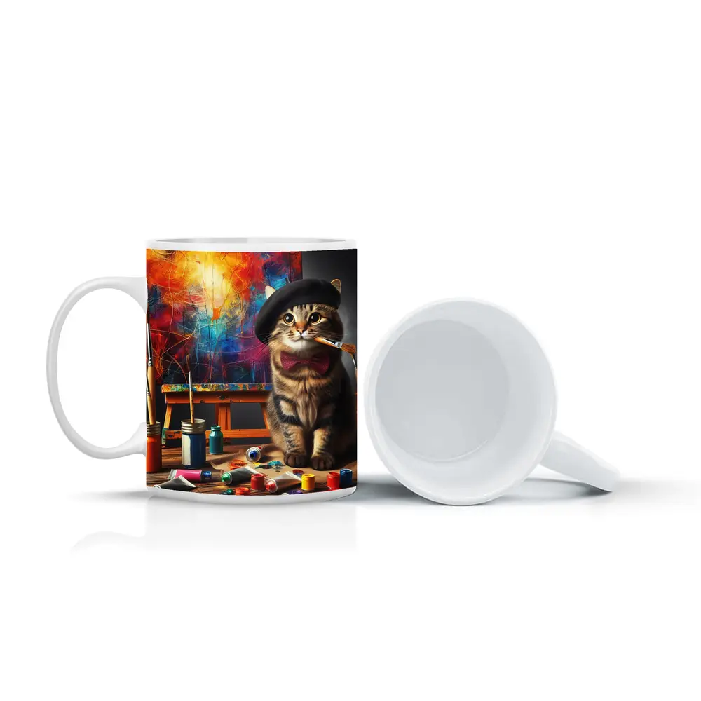 Artist Cat Beret Bow Tie Paint Studio – Mugs