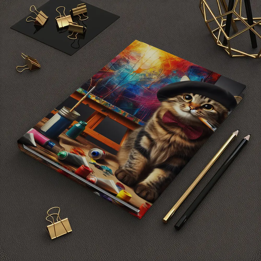 Artist Cat Beret Bow Tie Paint Studio – Notebooks