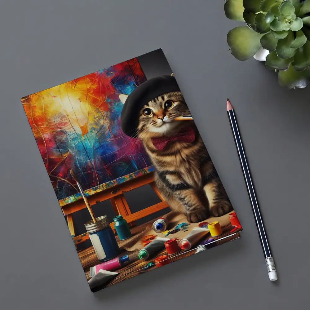 Artist Cat Beret Bow Tie Paint Studio – Notebooks
