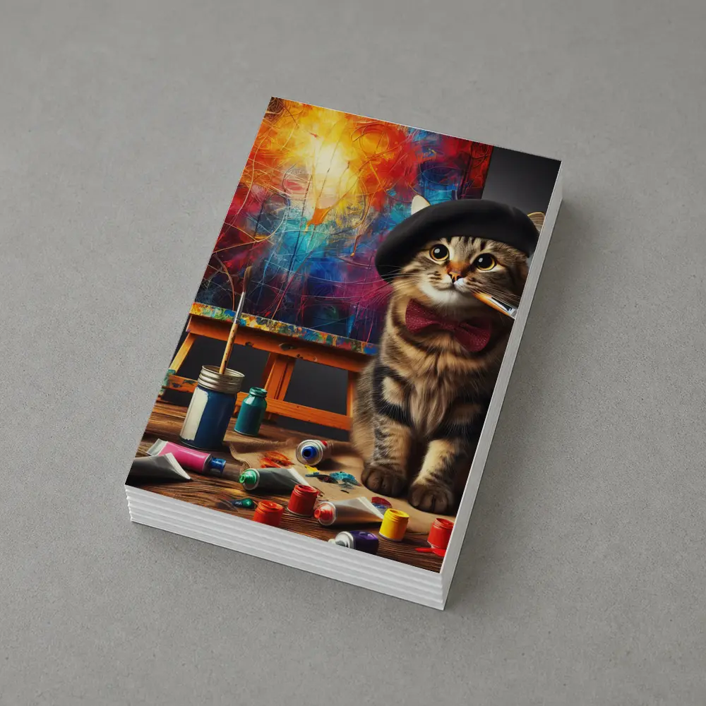 Artist Cat Beret Bow Tie Paint Studio – Postcards