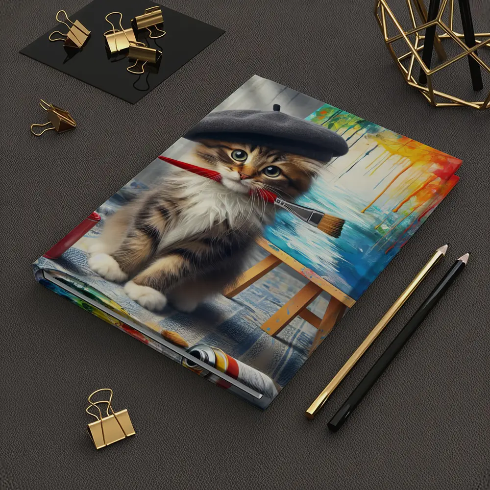 Kitten Artist Beret Painting Studio Canvas – Notebooks