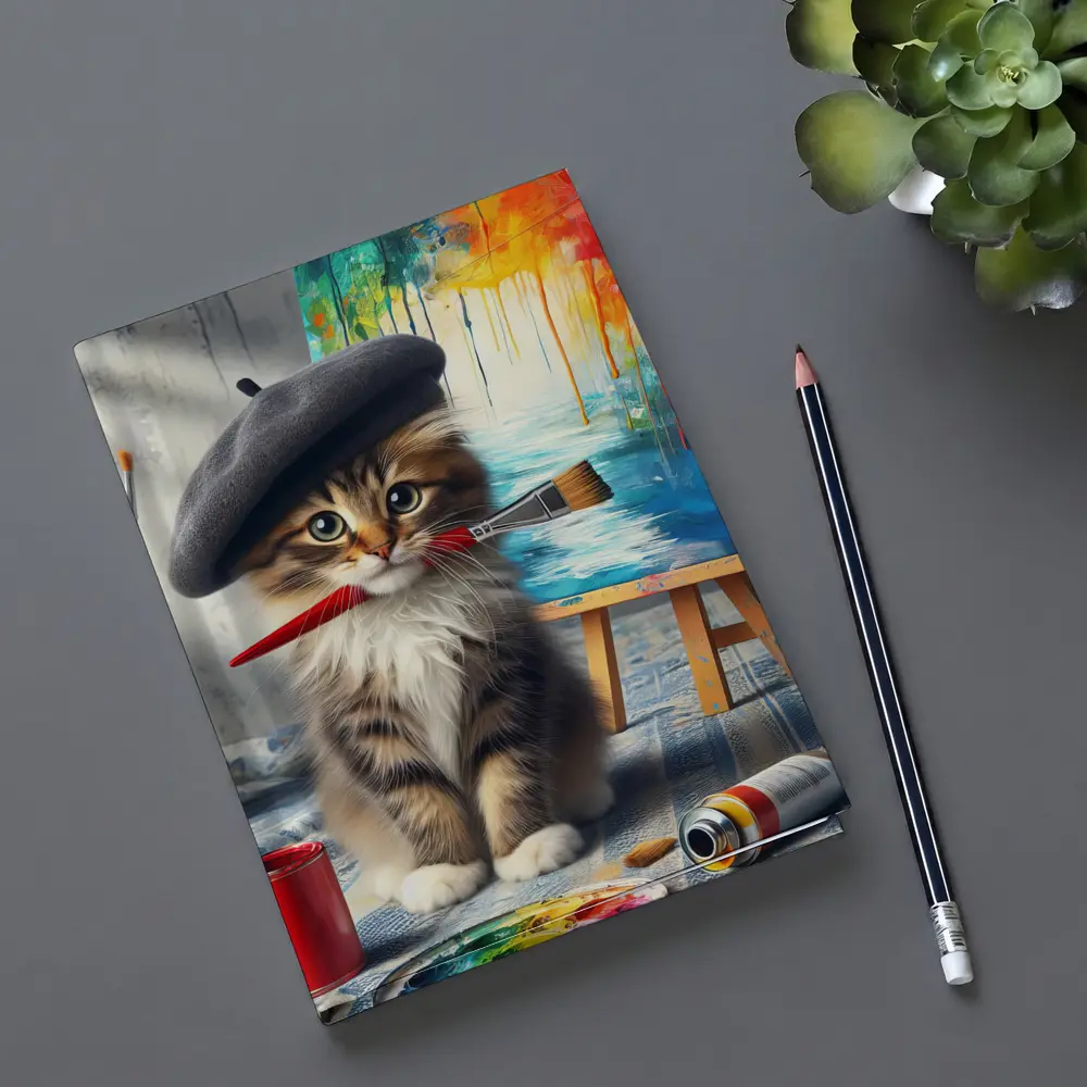Kitten Artist Beret Painting Studio Canvas – Notebooks
