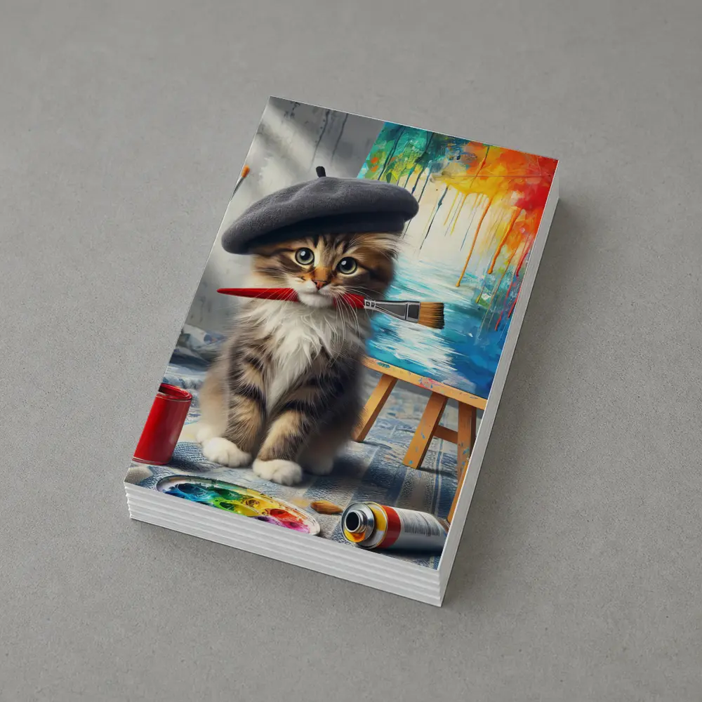 Kitten Artist Beret Painting Studio Canvas – Postcards