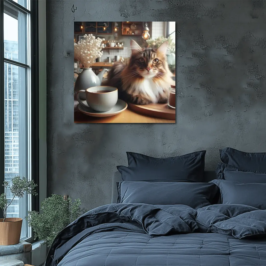 Maine Coon Cat Cozy Cafe Coffee Shop – Wall Art