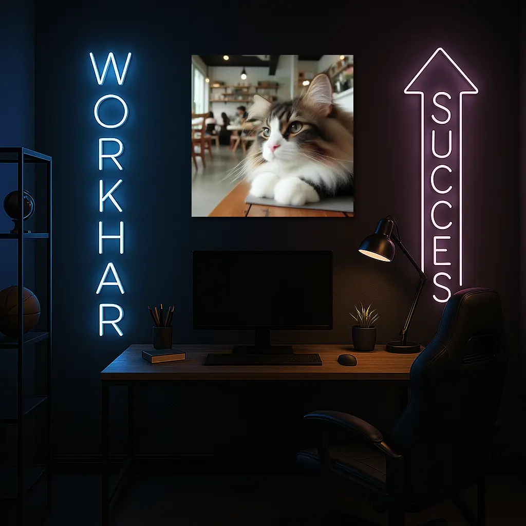 Norwegian Forest Cat Relaxing in Cozy Cafe – Wall Art