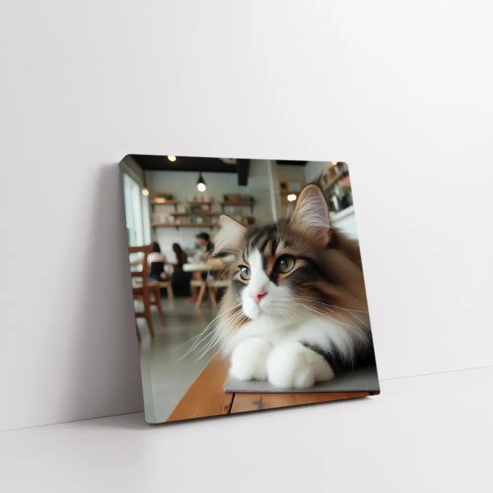 Norwegian Forest Cat Relaxing in Cozy Cafe – Wall Art