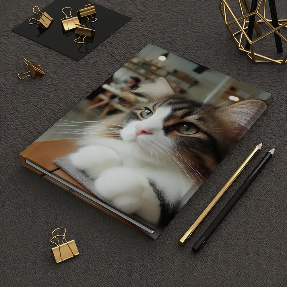 Norwegian Forest Cat Relaxing in Cozy Cafe – Notebooks