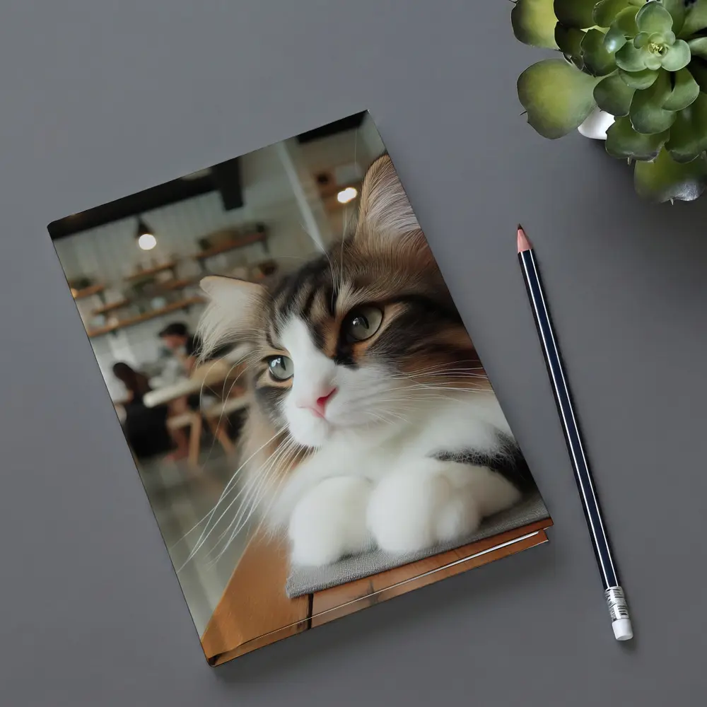 Norwegian Forest Cat Relaxing in Cozy Cafe – Notebooks