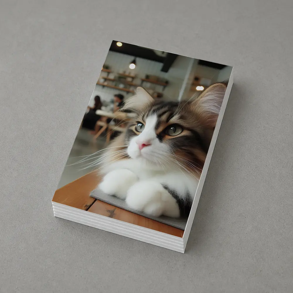 Norwegian Forest Cat Relaxing in Cozy Cafe – Postcards