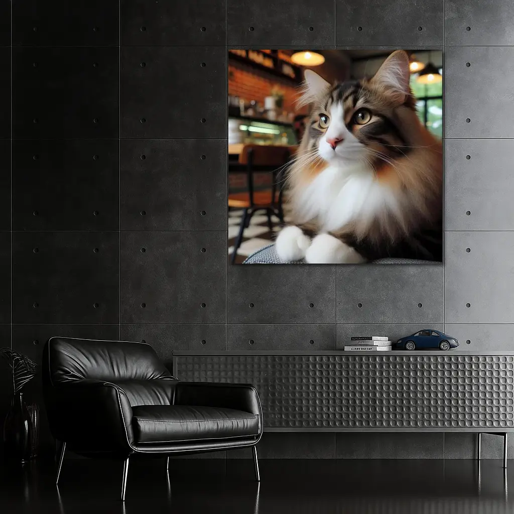 Norwegian Forest Cat Relaxing In Cozy Cafe – Wall Art