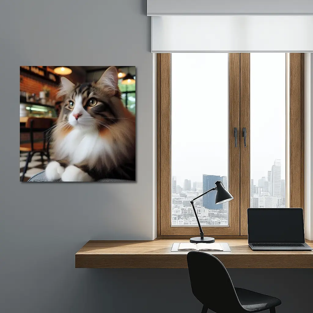 Norwegian Forest Cat Relaxing In Cozy Cafe – Wall Art