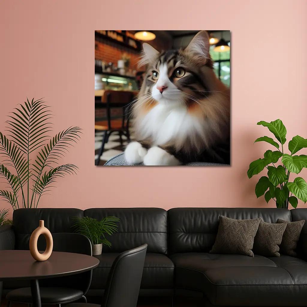 Norwegian Forest Cat Relaxing In Cozy Cafe – Wall Art