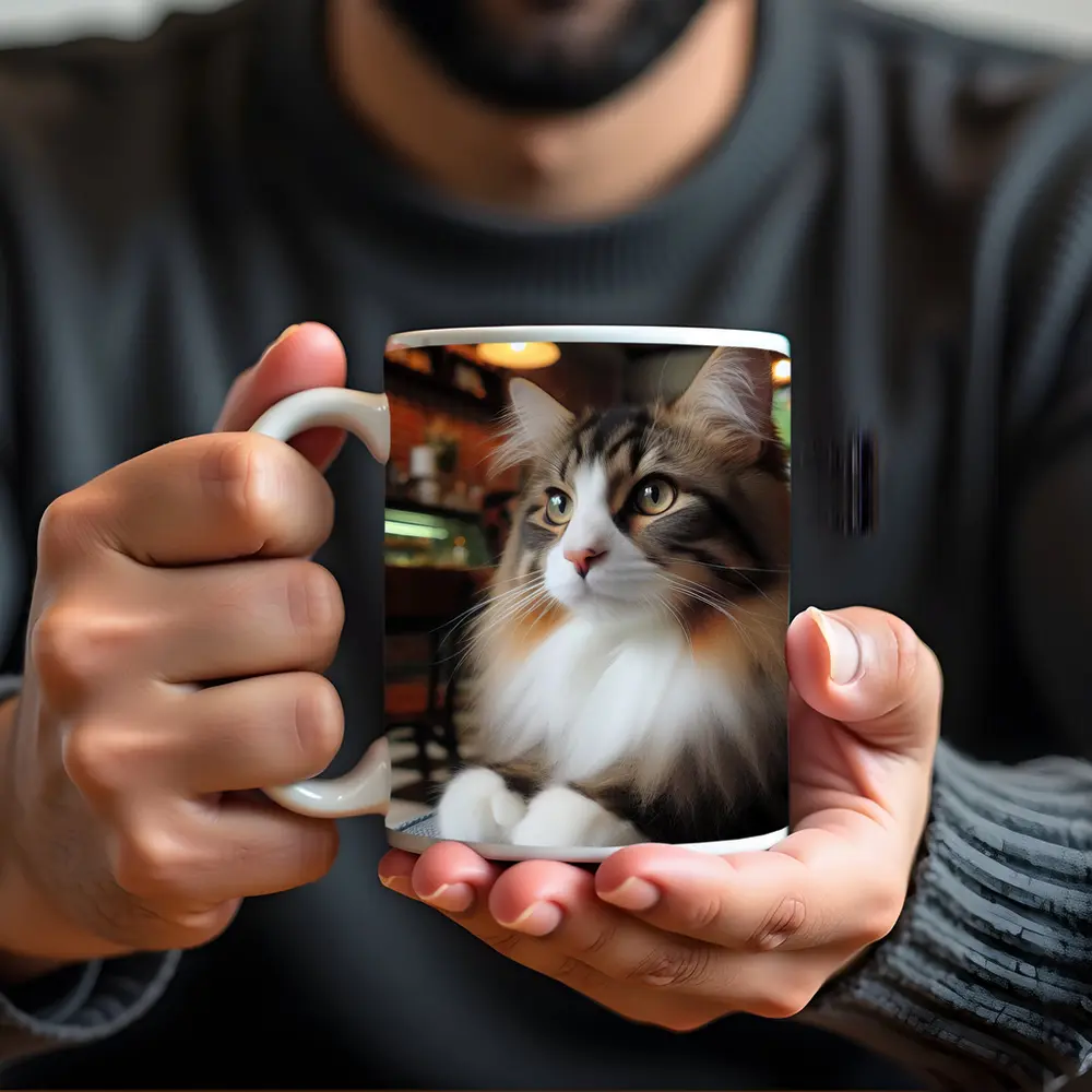 Norwegian Forest Cat Relaxing In Cozy Cafe – Mugs
