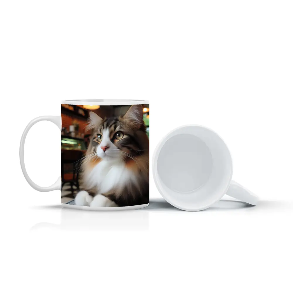 Norwegian Forest Cat Relaxing In Cozy Cafe – Mugs