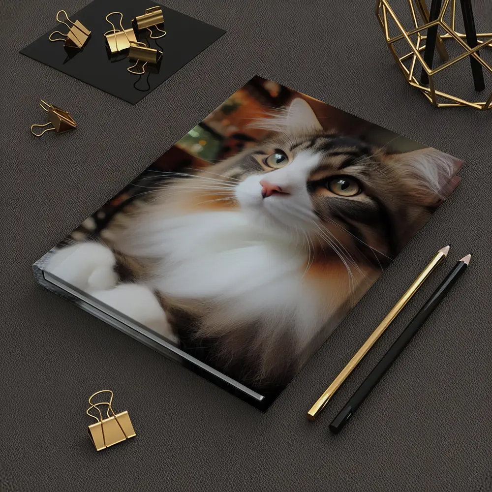 Norwegian Forest Cat Relaxing In Cozy Cafe – Notebooks