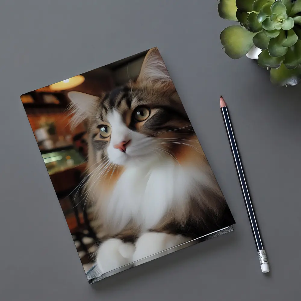 Norwegian Forest Cat Relaxing In Cozy Cafe – Notebooks
