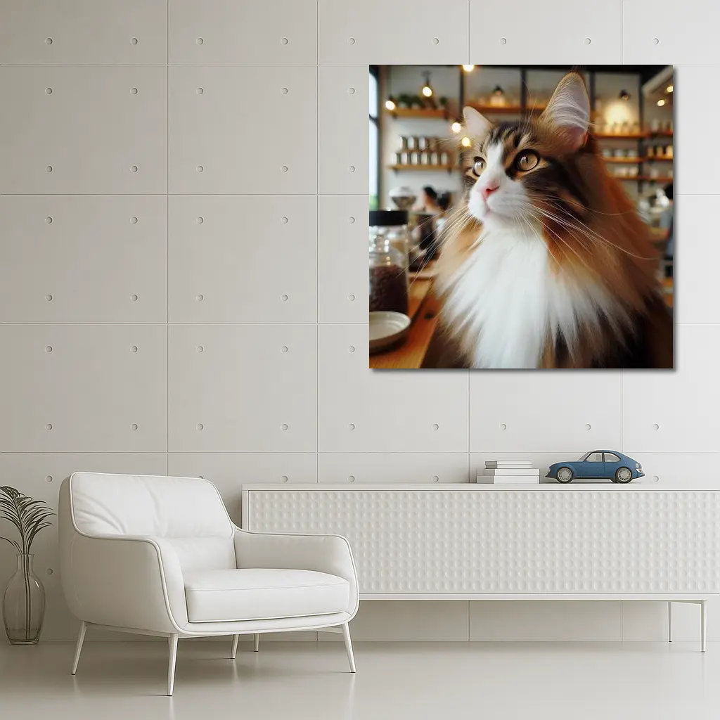 Norwegian Forest Cat Inside Cozy Coffee Shop – Wall Art
