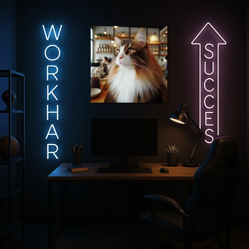Norwegian Forest Cat Inside Cozy Coffee Shop – Wall Art