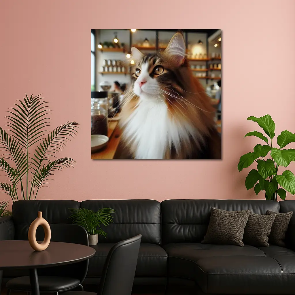 Norwegian Forest Cat Inside Cozy Coffee Shop – Wall Art