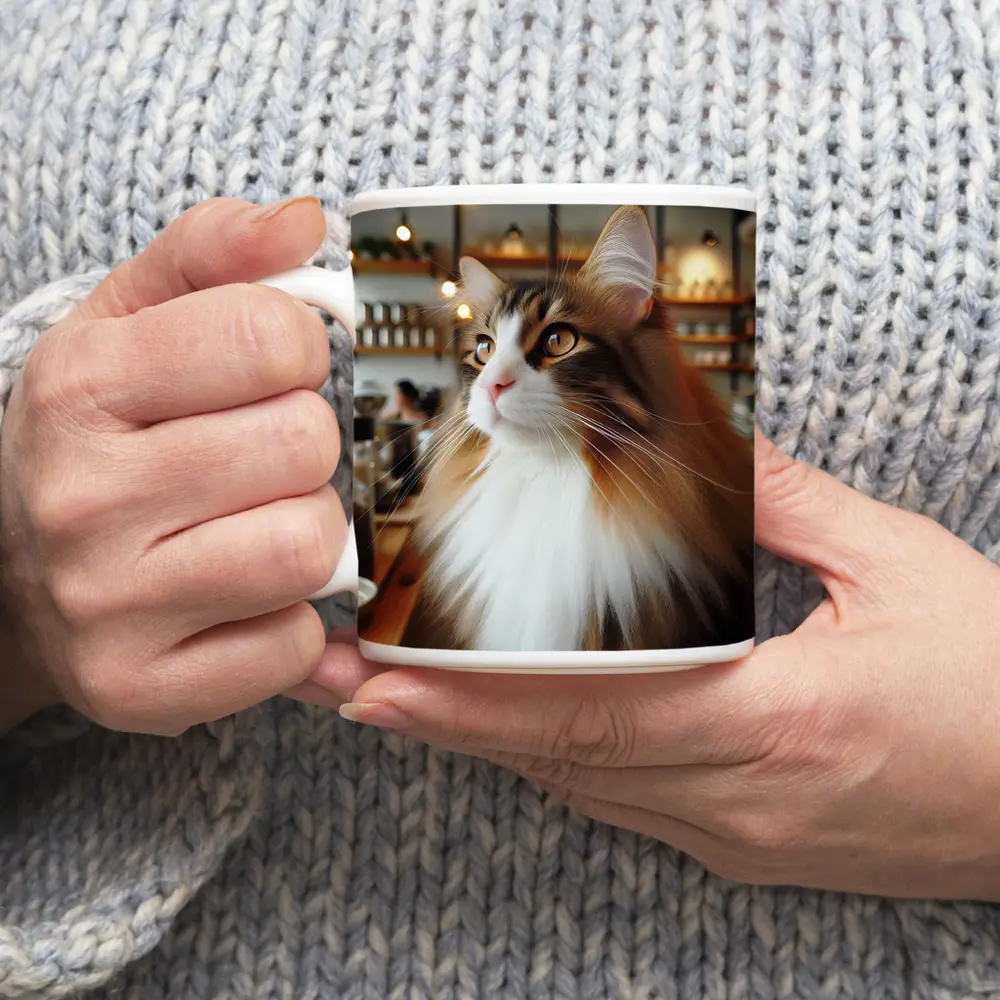 Norwegian Forest Cat Inside Cozy Coffee Shop – Mugs
