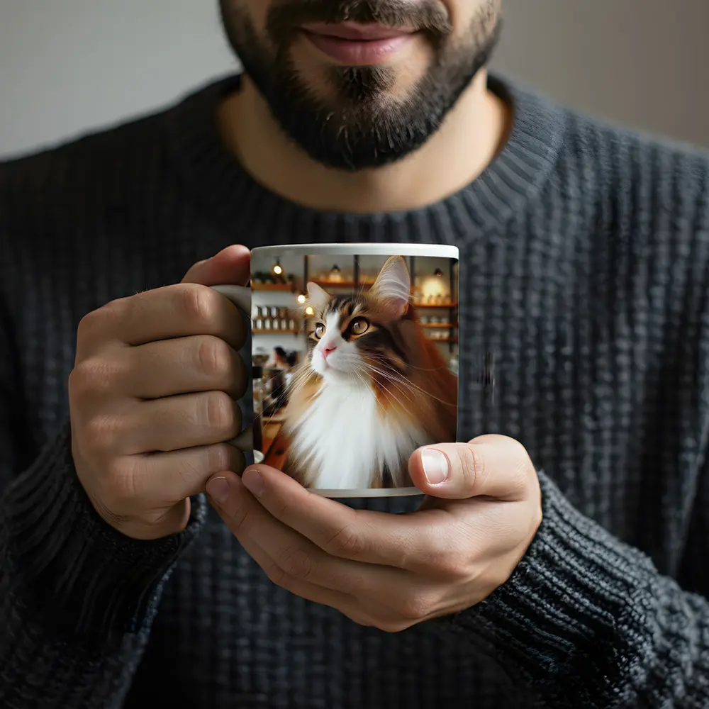Norwegian Forest Cat Inside Cozy Coffee Shop – Mugs