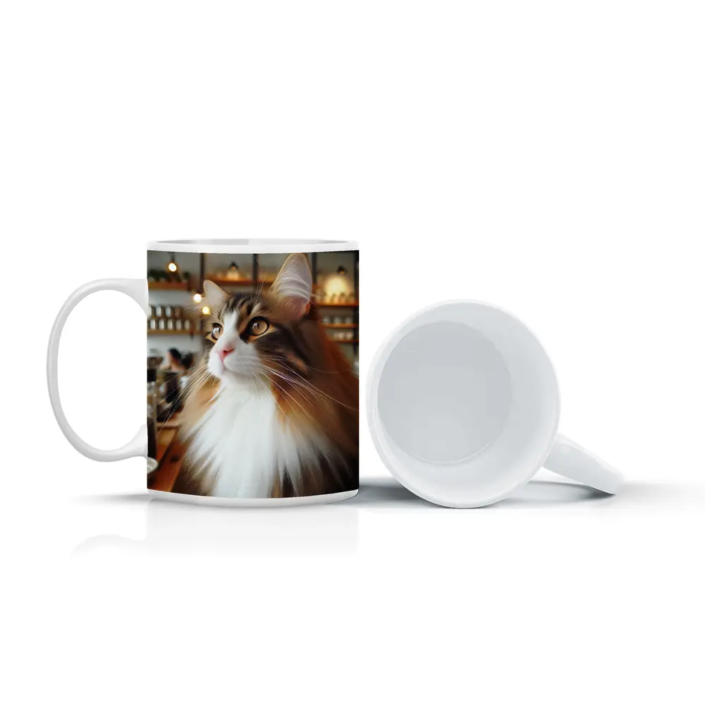 Norwegian Forest Cat Inside Cozy Coffee Shop – Mugs