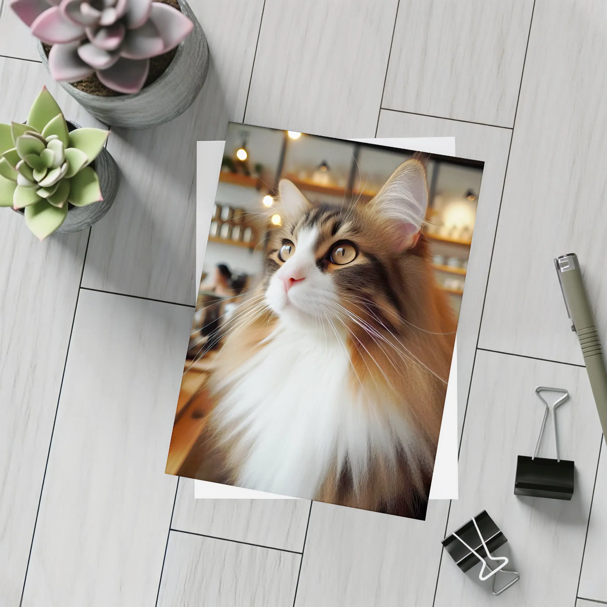 Norwegian Forest Cat Inside Cozy Coffee Shop – Postcards
