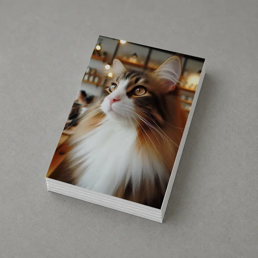 Norwegian Forest Cat Inside Cozy Coffee Shop – Postcards