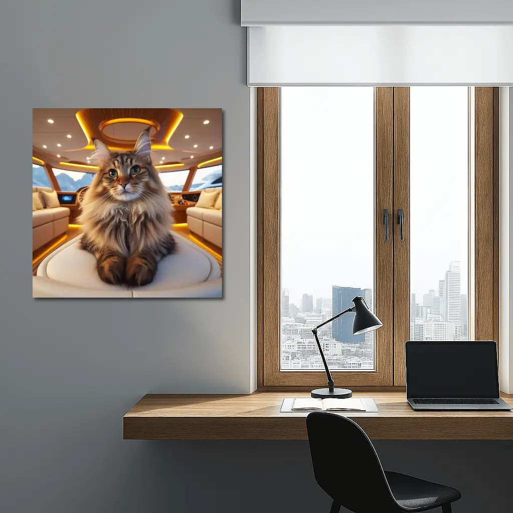 Maine Coon Cat Relaxing Inside Luxury Yacht – Wall Art