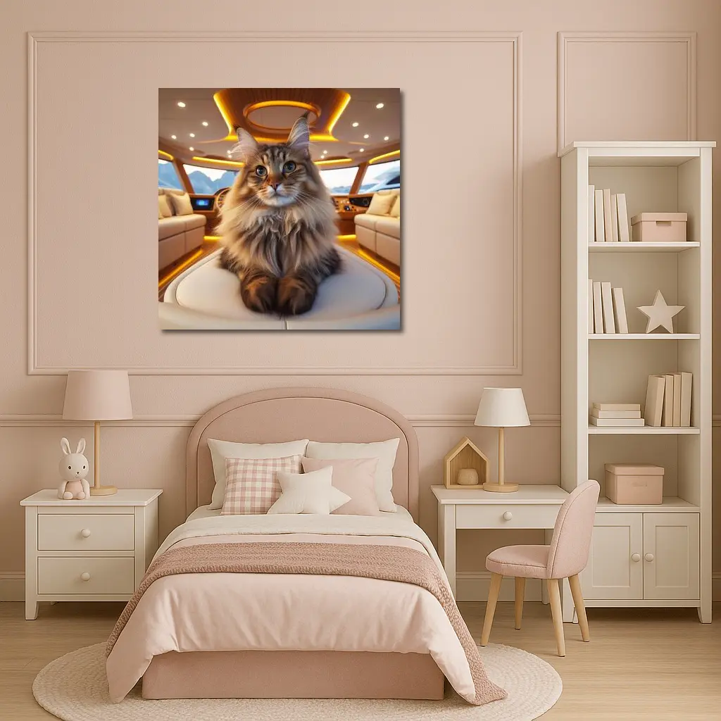 Maine Coon Cat Relaxing Inside Luxury Yacht – Wall Art
