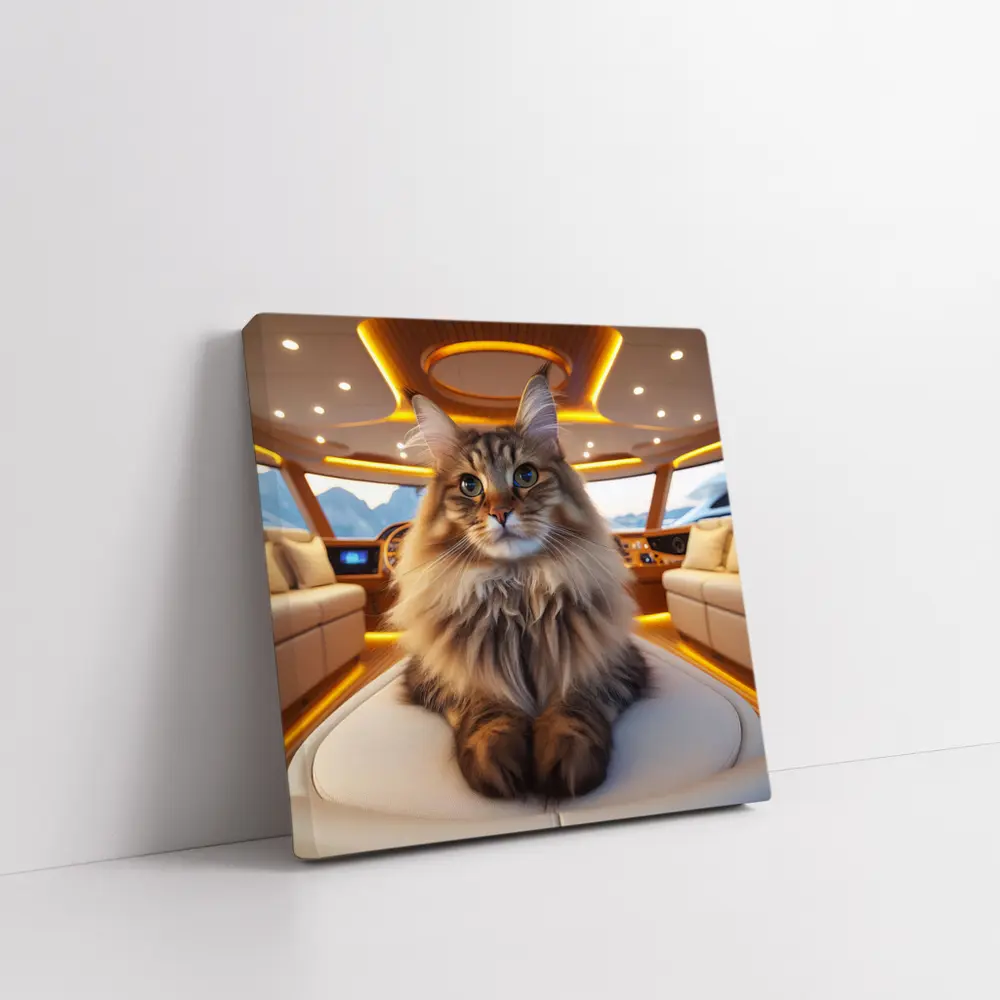 Maine Coon Cat Relaxing Inside Luxury Yacht – Wall Art