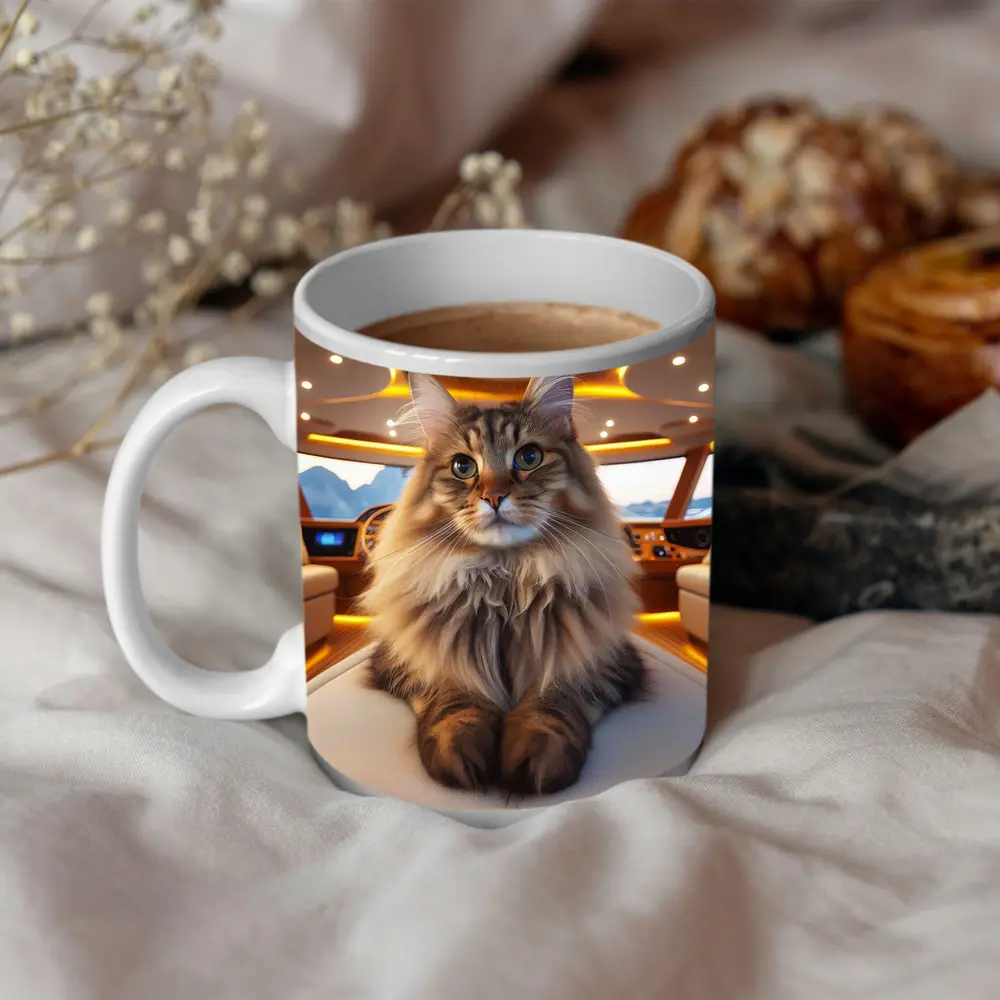 Maine Coon Cat Relaxing Inside Luxury Yacht – Mugs