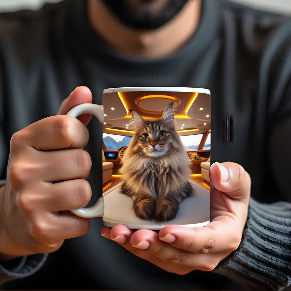 Maine Coon Cat Relaxing Inside Luxury Yacht – Mugs