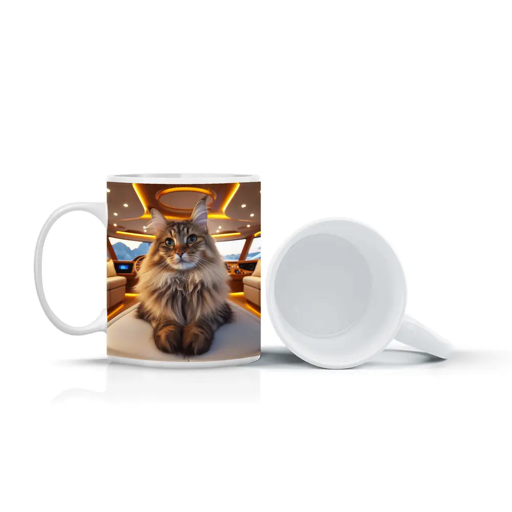 Maine Coon Cat Relaxing Inside Luxury Yacht – Mugs
