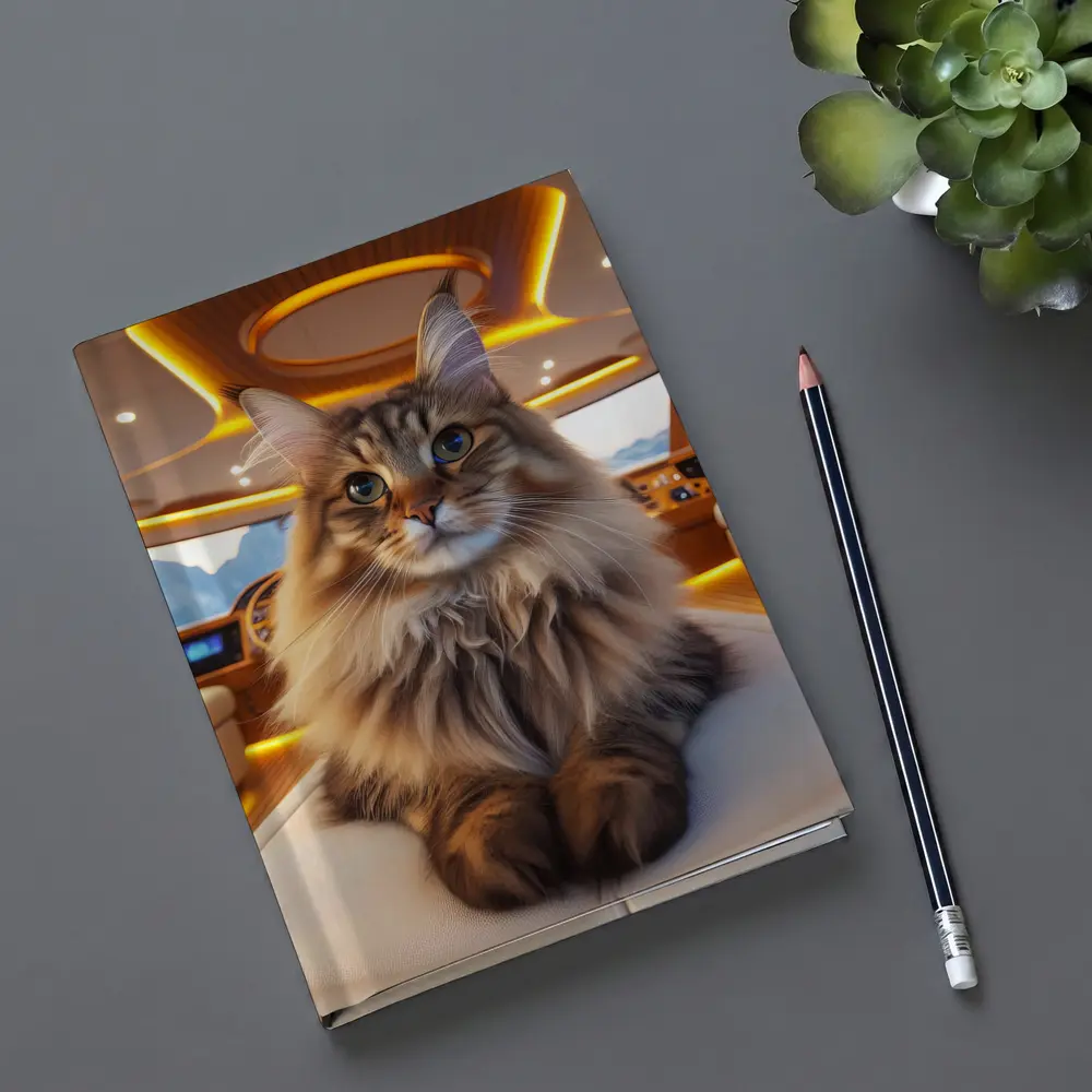 Maine Coon Cat Relaxing Inside Luxury Yacht – Notebooks