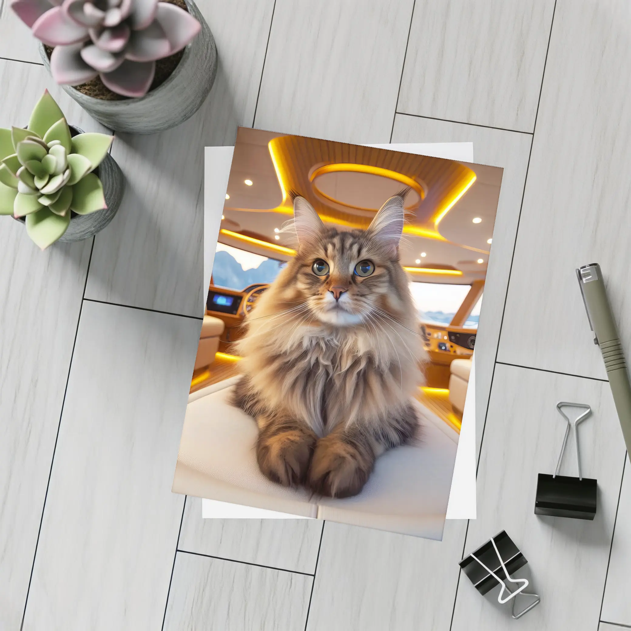 Maine Coon Cat Relaxing Inside Luxury Yacht – Postcards