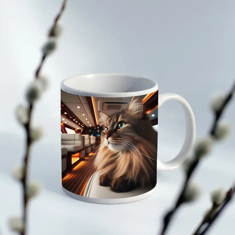 Somali Cat Relaxing Inside Luxury Yacht – Mugs