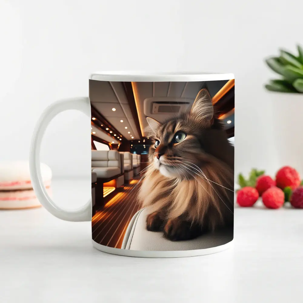 Somali Cat Relaxing Inside Luxury Yacht – Mugs